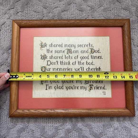 Brother Friendship Treasure Vintage Floral Cross stitch Needle point Framed Art - Picture 6 of 7